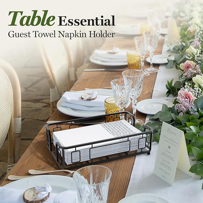 Guest Towel Holder Tray for Bathroom – Black Napkin Holder for Disposable Paper Hand Towels, Vanity Countertop Hand Towel Organizer, Modern Bathroom Accessory for Guest Napkins