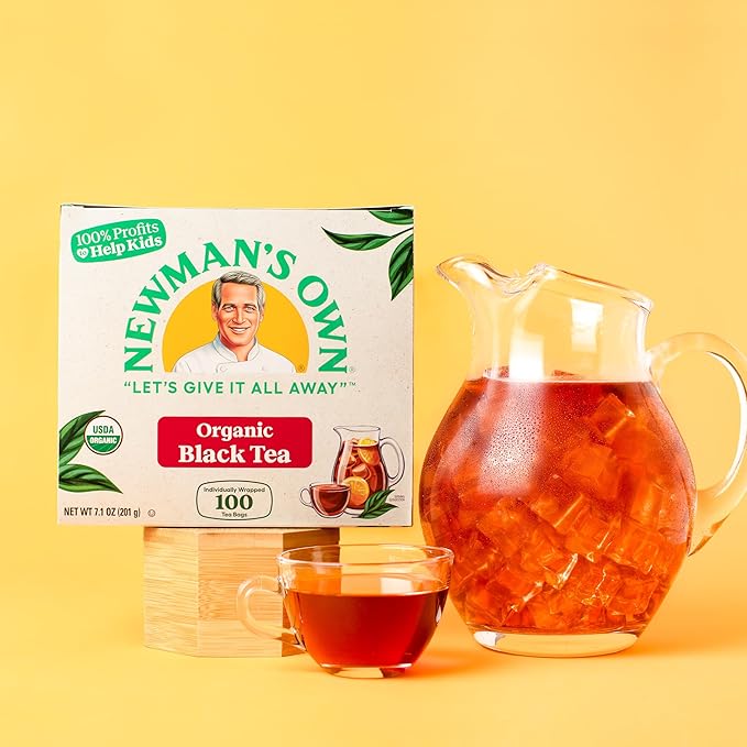 Newman's Own Organic Black Tea Strong Robust Black Tea with 100 Tea Bags Per Box (Pack of 2) USDA Certified Contains Caffeine Brew Hot/Cold