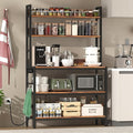 Kitchen Baker’s Rack with Power Outlet, 5-Tier Free Standing Storage Shelf Rack with Hooks, Kitchen Shelves with Storage,Industrial Microwave Stand Shelf for Dining Room,Coffee Bar for Spaces