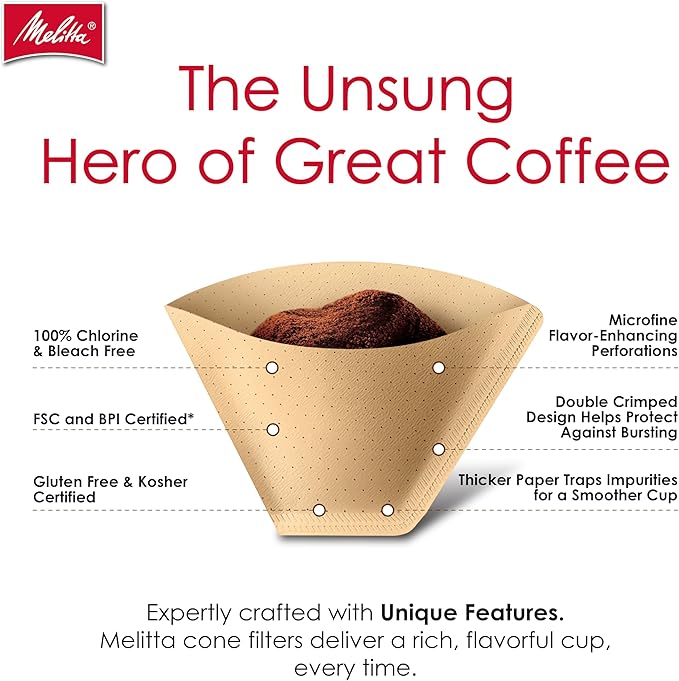Melitta #4 Cone Coffee Filters, Bamboo, 80 Count (Pack Of 6), 480 Total Filters - Fits all 8-12 Cup Cone Coffee Makers and Pour-Overs, Compostable, Tear-Resistant, Made in USA