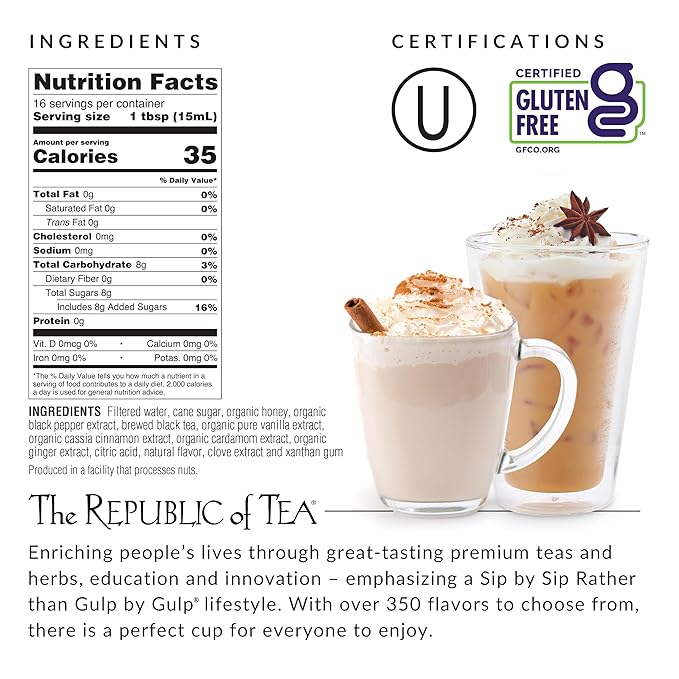 The Republic of Tea - Tablespoon Chai, Black Tea Chai Concentrate, 8 fl oz -16 Servings
