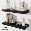 Floating Shelves for Wall, 24 Inch Floating Shelves Set of 2, Wall Mounted Rustic Wood Shelf for Bathroom, Living Room, Bedroom and Kitchen, Hanging Shelf for Storage, Books, Home Decor, Black