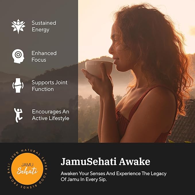JAMUSEHATI Awake, Caffeine-Free Morning Kick, Natural Superfoods Blend from Bali, Containing Ginger, Turmeric and Javanese Ginseng, Pack of 3 Sachets