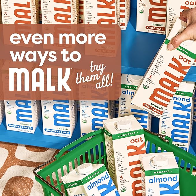 MALK Oat Milk (32oz, Pack of 6) Original Shelf Stable Organic Oat Milk, Non GMO, Dairy Free, Vegan, Plant Based, No Gums or Fillers - Barista Malk Oatmilk for Smoothies, Cereal, Creamy Lattes, Coffee
