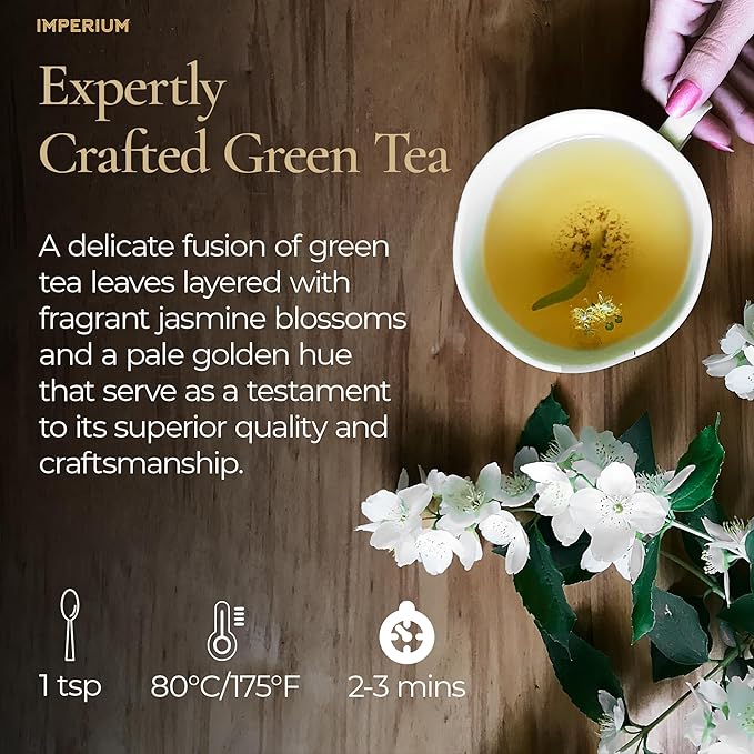 Imperium Spring Jasmine Green Tea Loose Leaf (4oz), Hand-Picked Premium Quality, Brews 100 Cups, Naturally Refreshing and Relaxation Beverage, Delicate Floral Aroma, Smooth and Soothing Finish