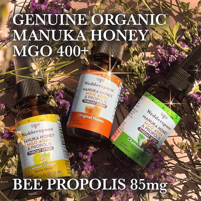 Wedderspoon Propolis and Manuka Honey Throat Spray, Lemon & Ginger, 1 Fl Oz (Pack of 1), Sore Throat Relief, Natural Immune Support