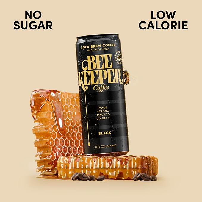 Beekeeper Cold Brew Coffee Drinks with Oregon Honey | 12 Pack Variety Refreshing Iced Coffee - Unsweetened & Strong Arabica Brew, 8 fl oz Ready-to-Drink Can - 180mg Natural Caffeine