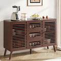 Buffet Cabinet with Slatted Doors, 47" W Sideboard Buffet with Drawers, Modern Mid Century Accent Storage Cabinet for Living Room, Entryway, Kitchen, Walnut