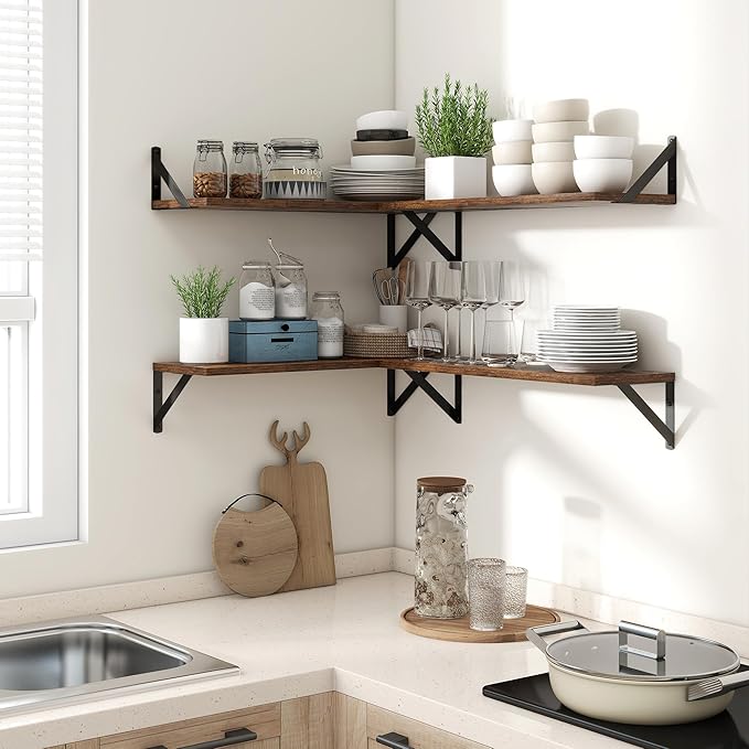 Axeman Floating Shelves for Wall, 16W x 8D Wood Floating Shelves Set of 2, 8'' Deep Rustic Wall Shelves for Bookshelf Living Room Bedroom Home Office Bathroom