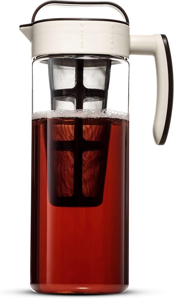 Komax Large Cold Brew Coffee Maker 2 quart (8 Cups) Tritan Pitcher - With Stainless Steel Mesh Infuser - Air Tight Seal, Space Saving Square Design For Concentrated Hot or Cold Beverages