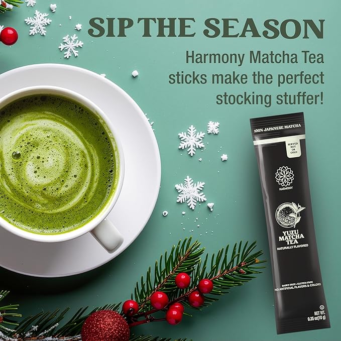 The Harmony Matcha Yuzu (10 Sticks) Premium Japanese Matcha Powder, Rich in Antioxidants & L-Theanine, Sweetened with Organic Sugar, No Preservatives