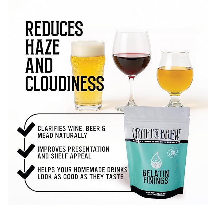 Craft A Brew - Gelatin Finings - For Wine & Beer Brewing - Reduces Haze & Cloudiness - Effective Clarifier - 1 oz Package