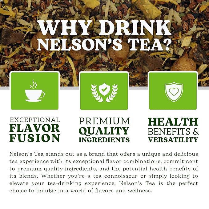 Nelson's Tea Vanilla Nut Spice - Cut & Sifted, Low Caffeine Rooibos Loose Leaf Tea with Honeybush, Yerba Mate, Chicory Root, Licorice Root, Cardamom Seeds, Coconut and Marigold Herbal Blend (Sample 0.4 Oz)