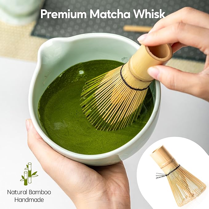 Matcha Whisk Set, Handcrafted Crystalline Glaze Matcha Set, 8 Pcs Matcha Kit Includes Matcha Bowl, Whisk with Holder, Bamboo Scoop & Spoon, Sifter and Tea Towel, Ceremonial Matcha Tea Set