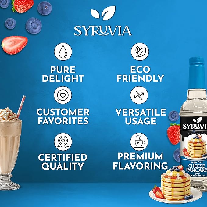 Syruvia Sugar Free Coffee Syrup, Cheese Pancake Flavored Syrup for Drinks, Lattes and Desserts – 25.4 fl oz, With Pump