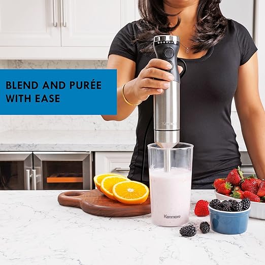 Kenmore Immersion Blender - Handheld Stick Mixer, Electric Hand Blender with Stainless Steel Shaft, Whisk, Variable Speed for Smoothies, Milkshakes, Baby Food, Puree, Batidora de Inmersión