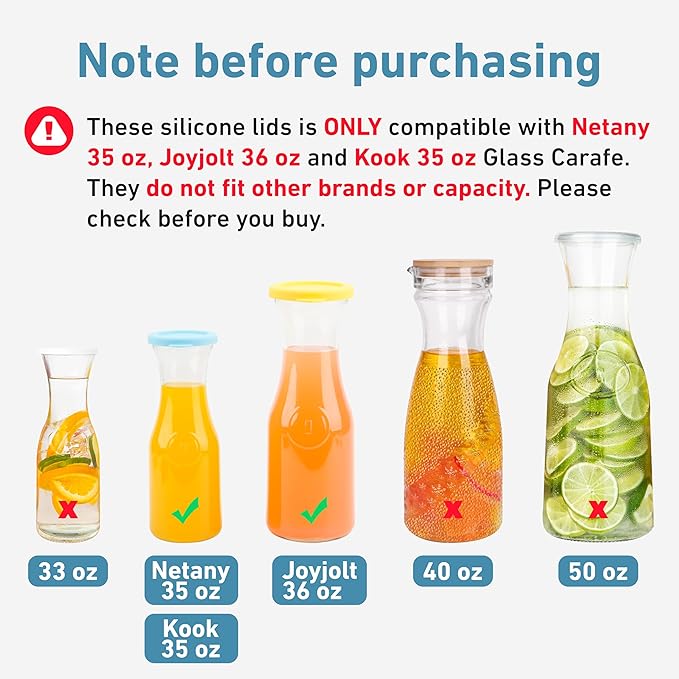 Silicone Carafe Lids Only Fit Glass Carafe with a diameter of 3.2", 4 Packs Replacement Lid Compatible with NETANY 1 Liter 35oz Glass-Carafe, Please Check the Size Before you Buy (Only lid)