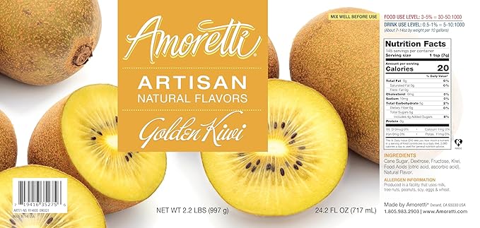 Amoretti - Natural Golden Kiwi Artisan Flavor Paste, 8 oz, Perfect For Ice Cream, Beverages, Cakes, and more, Preservative Free, Vegan, Gluten Free, No Artificial Sweeteners, Highly Concentrated