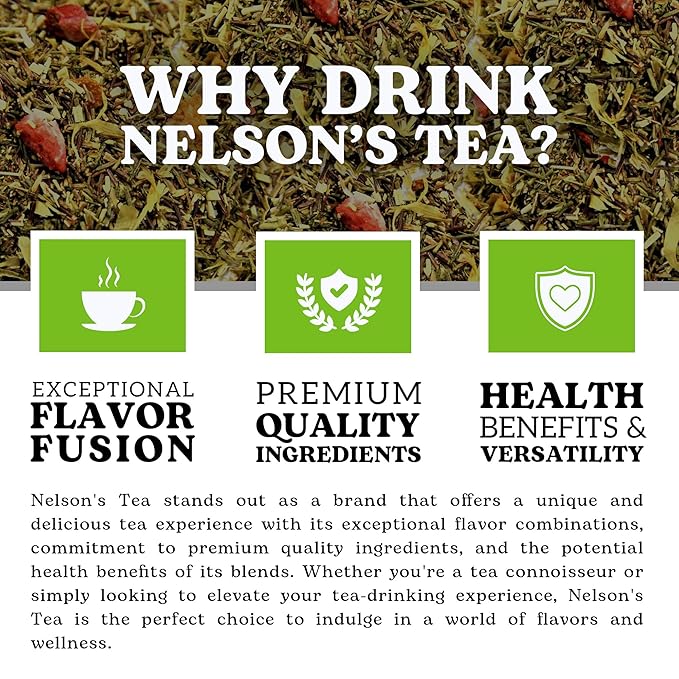 Nelson's Tea Strawberry Orange Peach - Caffeine Free Herbal Rooibos Loose Leaf Tea - Irresistable Blend of Green Rooibos, Orange Peel, Marigold and Strawberries - Fruit Loose Leaf (Sample 0.4 Oz)