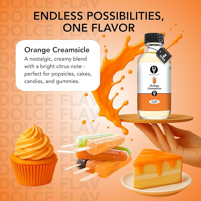 Dolce Flav Orange Creamsicle Extract - 2 Ounce Oil-Soluble Kosher, Sugar-Free, Concentrated Orange Creamsicle Flavor for Candy, Chocolates & Desserts, Pack of 2