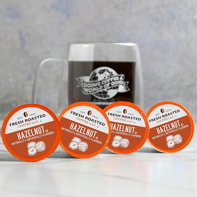 Fresh Roasted Coffee, Hazelnut, Flavored Coffee Pods, 96 Count