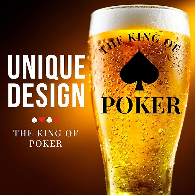 Poker Gifts for Men, Unique Gift for Poker Players and Lovers, Beer Print Glass 15 oz (443 ml) for Birthday, Christmas - Box and Card Included
