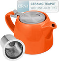 ORNA Ceramic Teapot with Tea Infuser – Small Tea Pot for Loose Leaf Tea – 550ml / 18.6 Oz Porcelain Non-Stove Teapot for 2 Cups with Tea Strainer (Orange)