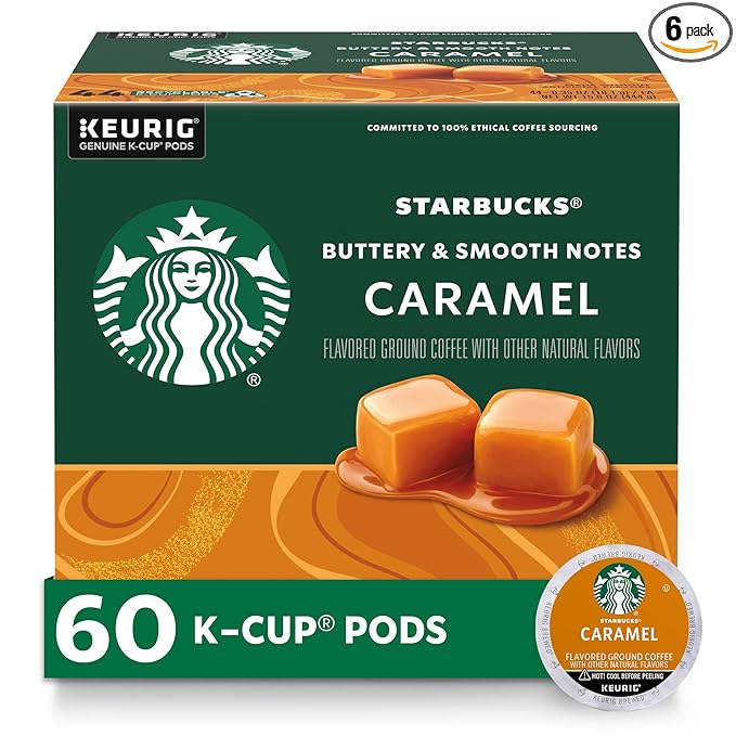 Starbucks K-Cup Coffee Pods, Flavored Hot or Iced Coffee, Caramel, 60 Keurig Pods