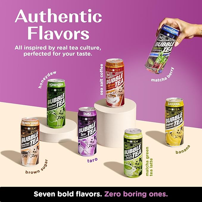 Inotea Bubble Tea with Tapioca Pearls - Delicious, Instant Boba Tea - Ready-to-Drink Black Milk Tea - Comes in Large 16.6 oz Cans - Enjoy Real Boba Without the Long Lines - Taro - 12 pack