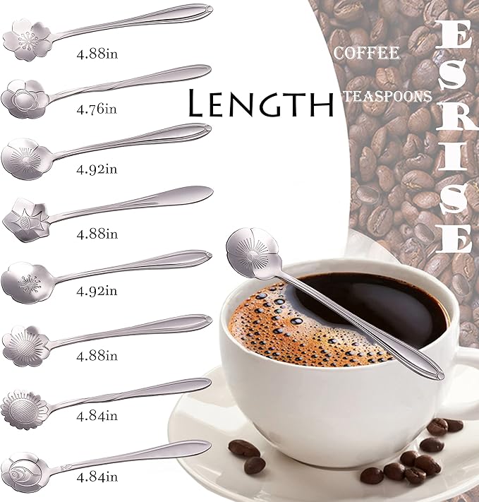 16 Pcs Teaspoon Tea Spoons, ESRISE Stainless Steel Cute Coffee Spoon for Tea Party Decorations (Silver)