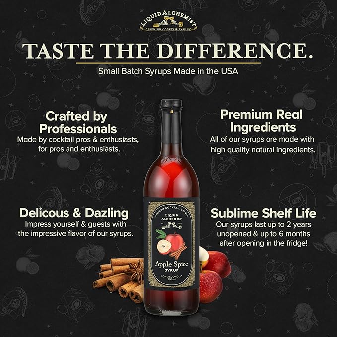 Liquid Alchemist Apple Spice Syrup for Cocktails - Real Ingredients Make our Apple Syrup for Drinks Perfect for a Fall Themed Old Fashioned Mix (25.4 oz)
