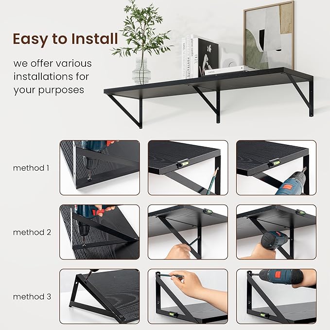 Axeman Black Floating Shelves for Wall - 48 Inch Wide x 10 Inch Deep Floating Shelves Set of 2 -Black Wide Wall Shelves for Living Room Bathroom Bedroom