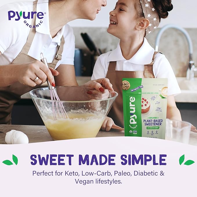 Pyure Organic Plant-Based Sweetener | 1:1 Sugar Replacement | Made with Allulose, Monk Fruit & Stevia | No Erythritol | Keto, Diabetic & Vegan Friendly | USDA Organic, Non-GMO | 9 oz