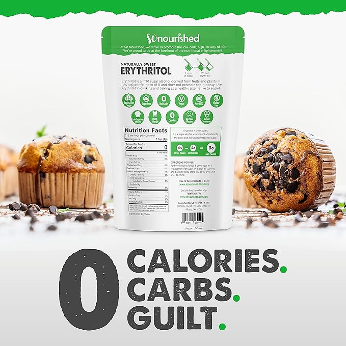So Nourished Erythritol Sweetener Granular - Keto Sugar Substitute - 0 Calorie, 0 Net Carb, Non-GMO (5 lbs / 80 oz)