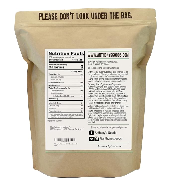 Anthony's Confectioner's Erythritol Powder, 2 lb, Non GMO, Sweetener, Zero Calorie, Keto & Paleo Friendly (Pack of 2)