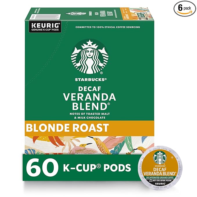 Starbucks K-Cup Coffee Pods, Starbucks Blonde Roast Hot or Iced Coffee, Decaf Veranda Blend, 60 Keurig Pods