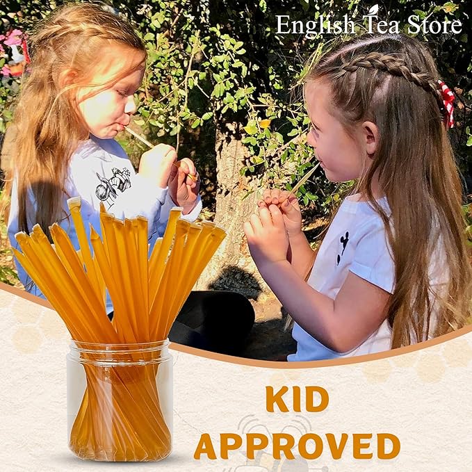 English Tea Store All-Natural Honeystix With Gluten-Free Grade A Honey | Mini Honey Sticks For Tea, Cake Pops Or Snacks | Portable Sweet Treat | Lemon Flavored Honey Sticks - 20 Count