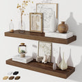 Fun Memories Floating Shelves for Wall, 32W x 8D Floating Wall Shelves with Invisible Brackets Set of 2, Hanging Rustic Wood Shelf Decoration for Bedroom, Bathroom, Living Room and Kitchen, Walnut