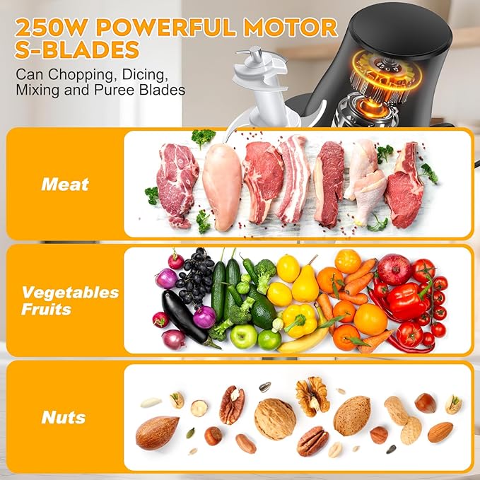 Electric Chicken Shredder Tool: 250W Multifunctional Press-to-Operate Meat Shredder Tool with Large Capacity - Meat Grinder for Chicken Breast, Meats, Fruits, Vegetables, Nuts (Black)
