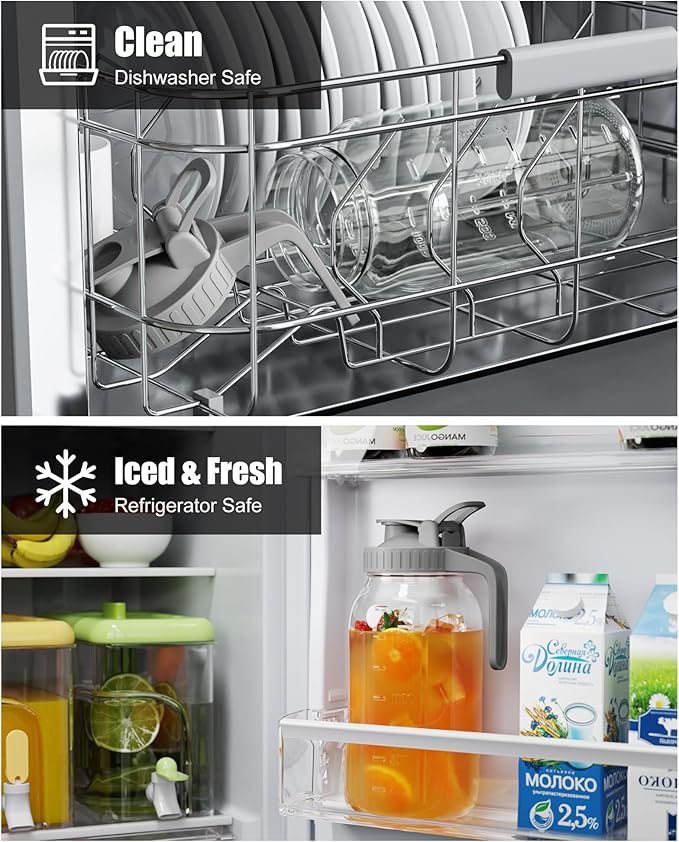 OneDream Glass Pitcher with Lid, 64 oz Large Mason Jar Wide Mouth, Sun Tea Glass Jar for Outside, Iced Tea Pitcher for Cold Beverages, Breast Milk, and Home Entertaining