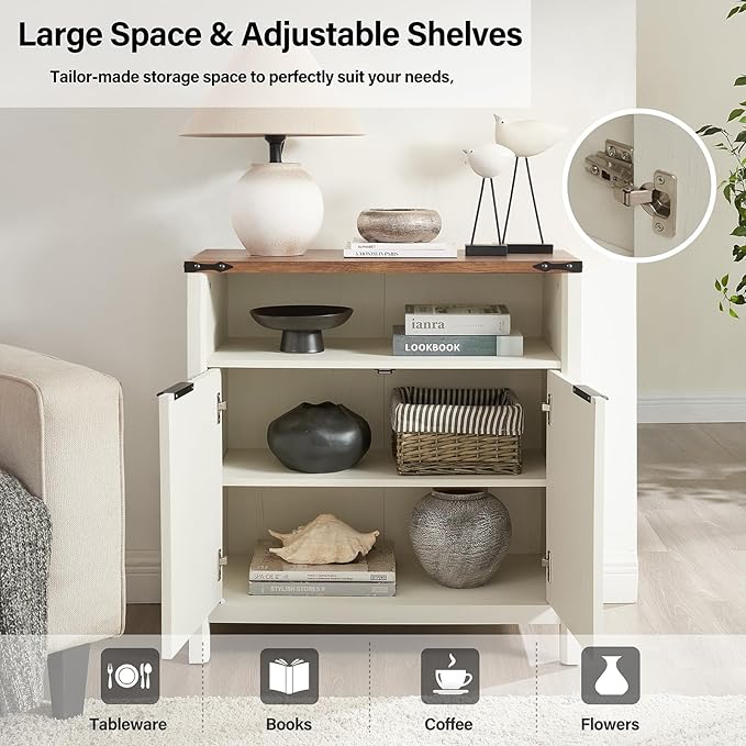 Buffet Cabinet with Storage - Modern Farmhouse Rustic 32 Fluted Sideboard Storage Cabinet Buffet with Adjustable Shelves, Coffee Wine Bar Organizer for Dining Room (Antique White)