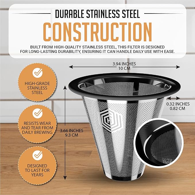 HEXNUB Metal Filter for Fellow Stagg XF Pour Over Coffee Maker, No More Paper Filters - Designed for Stagg [XF] Coffee Dripper for Enhanced Filtration, Reusable Stainless Steel Mesh