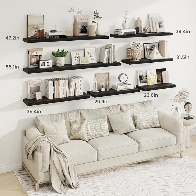 Fun Memories Floating Shelves for Wall, 32 Inch Rustic Wood Wall Mounted Shelves for Bathroom, Bedroom, Kitchen, Living Room, Deep Floating Shelves for Storage & Home Decor (Black, Set of 2)