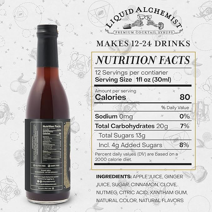 Liquid Alchemist Apple Spice Syrup for Cocktails - Real Ingredients Make our Apple Syrup for Drinks Perfect for a Fall Themed Old Fashioned Mix (12.7 oz)