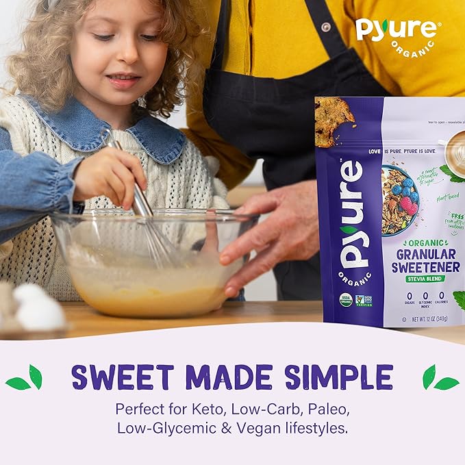 Pyure Organic Stevia Blend | Granulated Sugar Substitute with Zero Calories & Carbs | Keto, Diabetic & Vegan Friendly | Sugary Taste Alternative | USDA Organic, Non-GMO | Good For Baking | 1.5lb (24oz)
