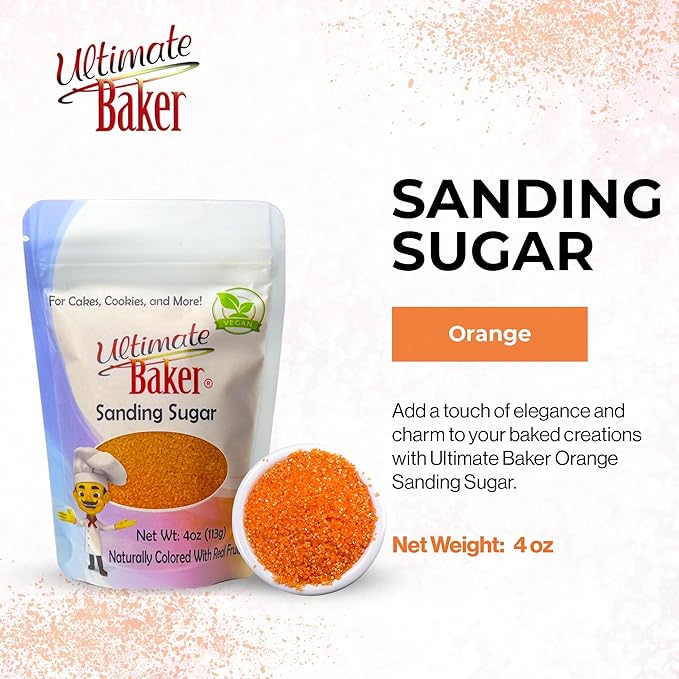 Ultimate Baker - Sanding Sugar, Orange - Vibrant, Naturally Colored Baking & Decorating Sugar, Perfect for Sprinkling on Cakes, Desserts & Confections, Medium Crystal - 4oz