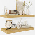 Fun Memories Floating Shelves - 2 Pack 12 Inch Deep Rustic Wooden Wall Shelves - Extra Deeper & Thicker Wall Mounted Storage Shelf for Living Room, Kitchen, Farmhouse - 24" W x 12" D x 1.5" H - Oak