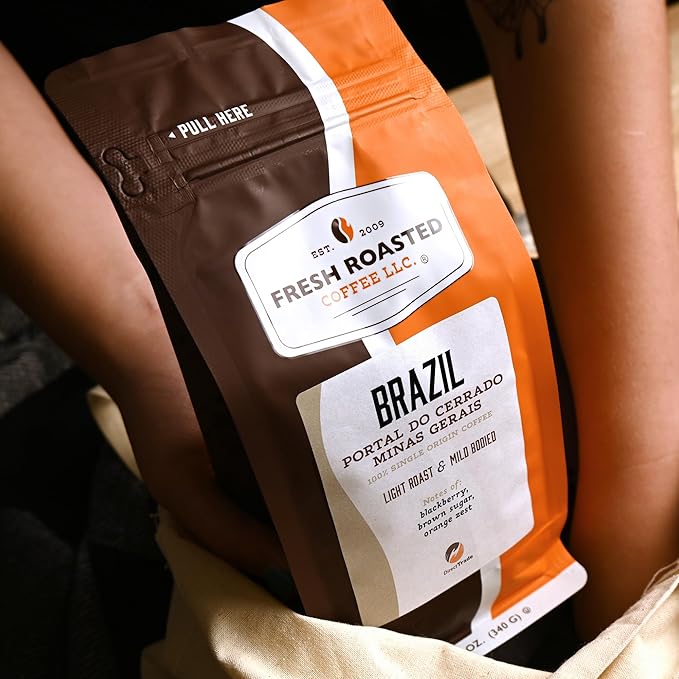 Fresh Roasted Coffee, Brazil Minas Gerais, 12 oz, Light Roast, Kosher, Ground