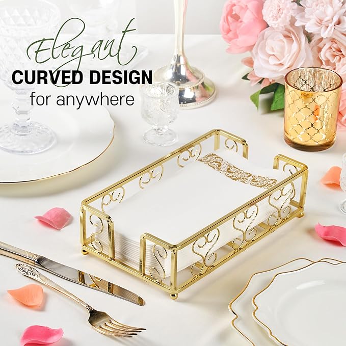 Gold Guest Towel Holder Tray for Bathroom – Napkin Organizer for Disposable Hand Paper Towels, Vanity Countertop Napkin Holder, Modern Bathroom Accessory for Guest Use and Decor