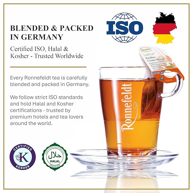 Ronnefeldt LeafCup Rooibos Cream Orange Chai – Naturally Caffeine-Free Red Herbal Tea with Sweet Orange Peel & Vanilla – 15 Individually Wrapped Loose Leaf Tea Bags – Packed in Germany